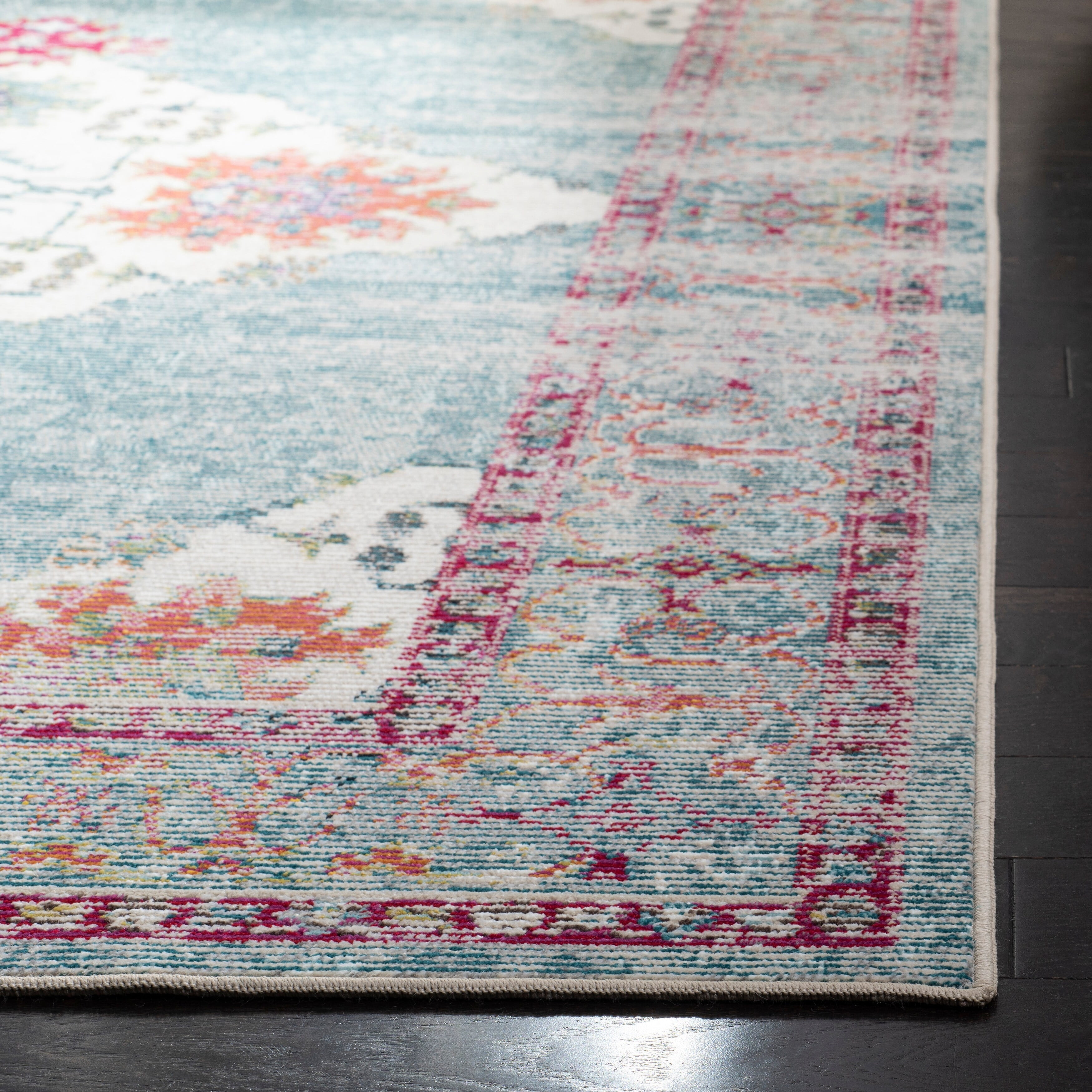Elysian Cream & Turquoise 7' Square Oriental Synthetic Rug