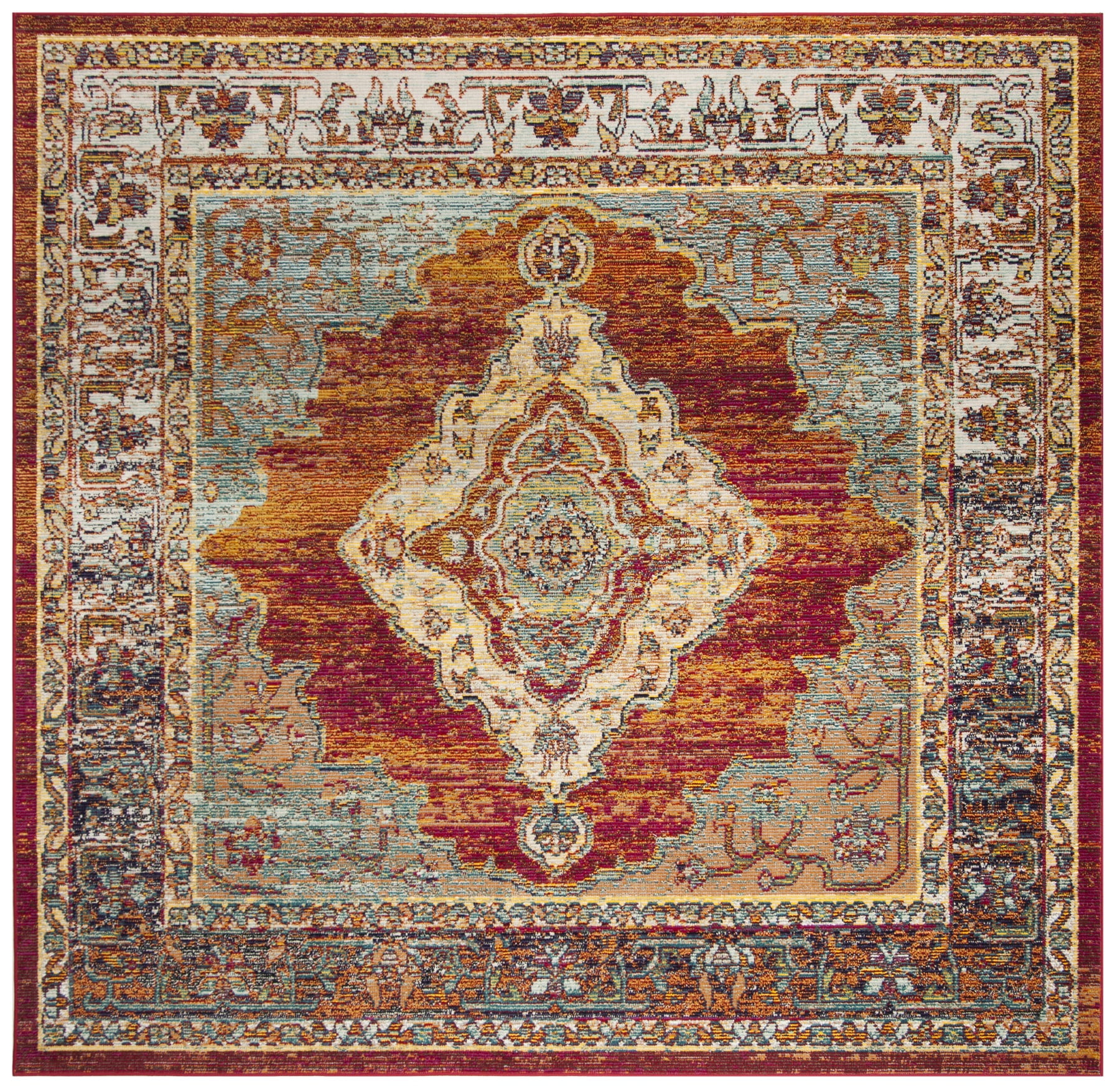 Safavieh 7' Square Orange and Light Blue Oriental Area Rug