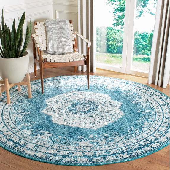 SAFAVIEH Crystal Beckett Oriental Area Rug, Beige/Dark Teal, 7' x 7' Round