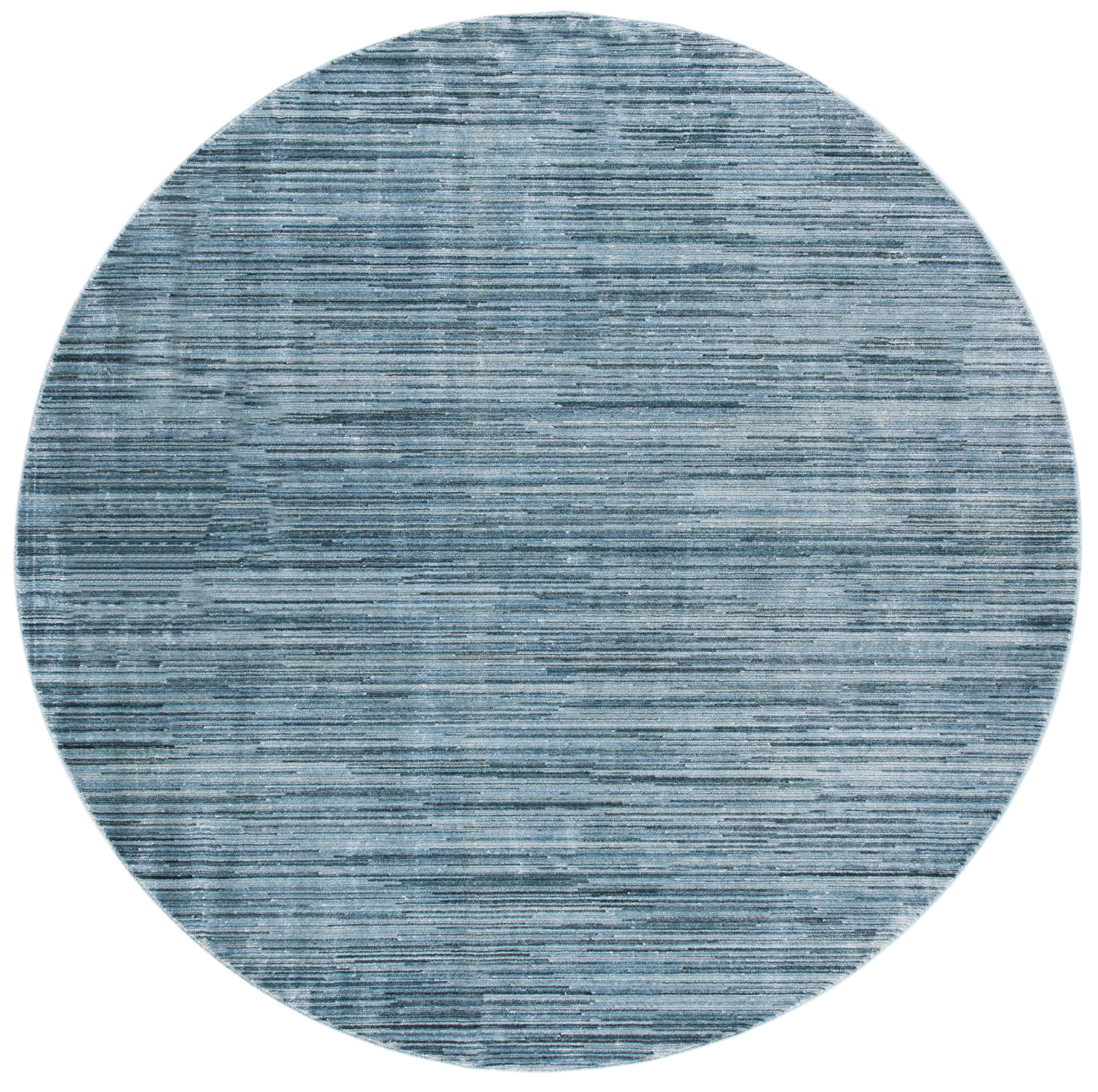Blue Hand-Knotted Round Wool and Viscose Area Rug