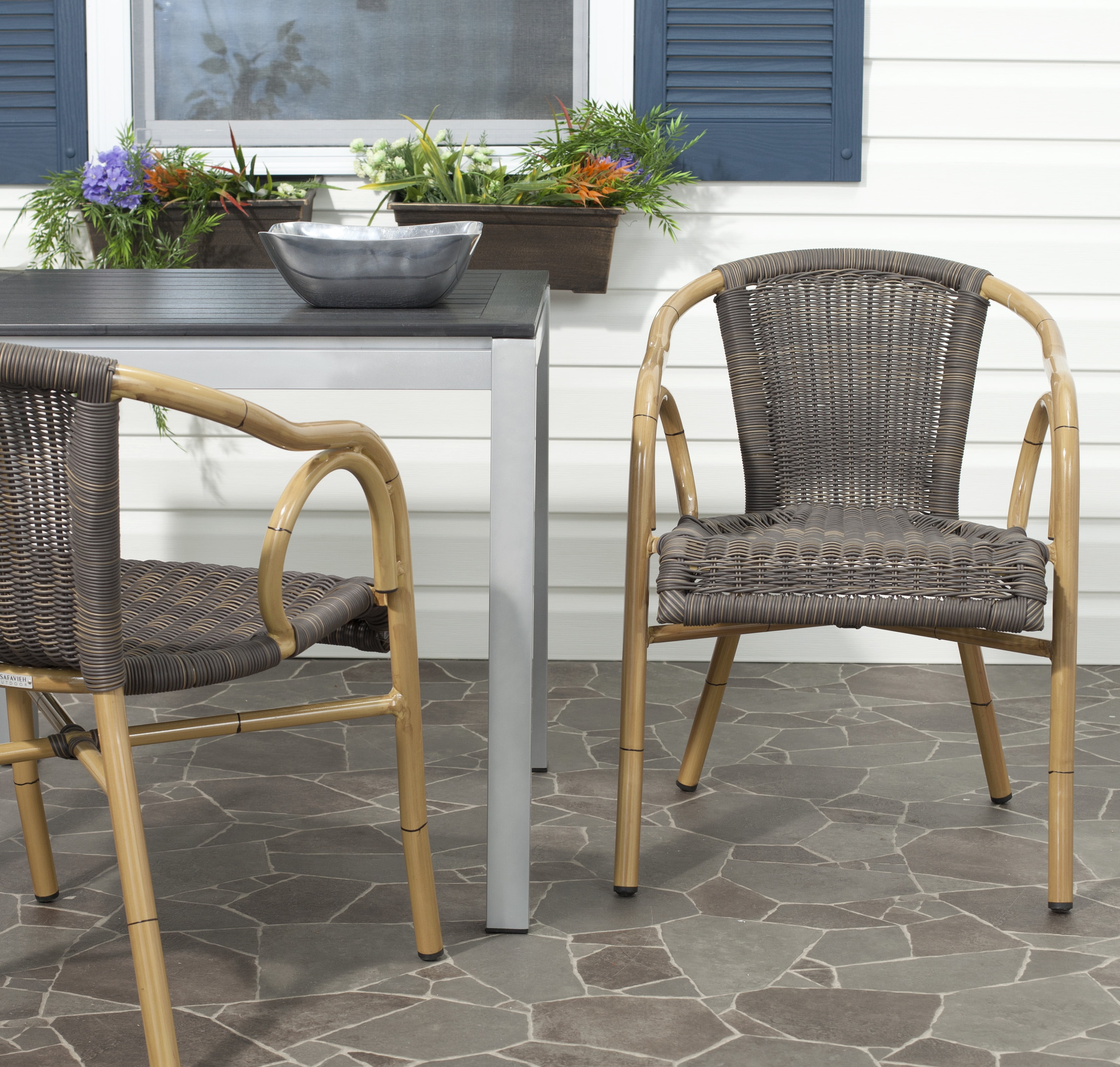 Dagny Brown Wicker and Aluminum Arm Chair Set