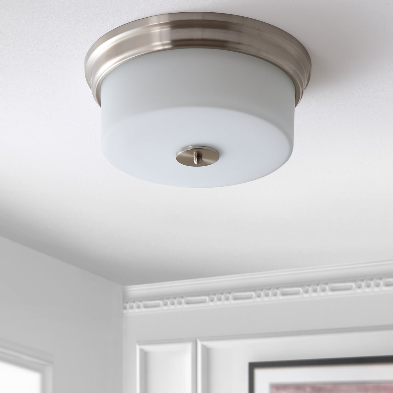 Contemporary 15'' Chrome & White Glass Flush Mount Ceiling Light