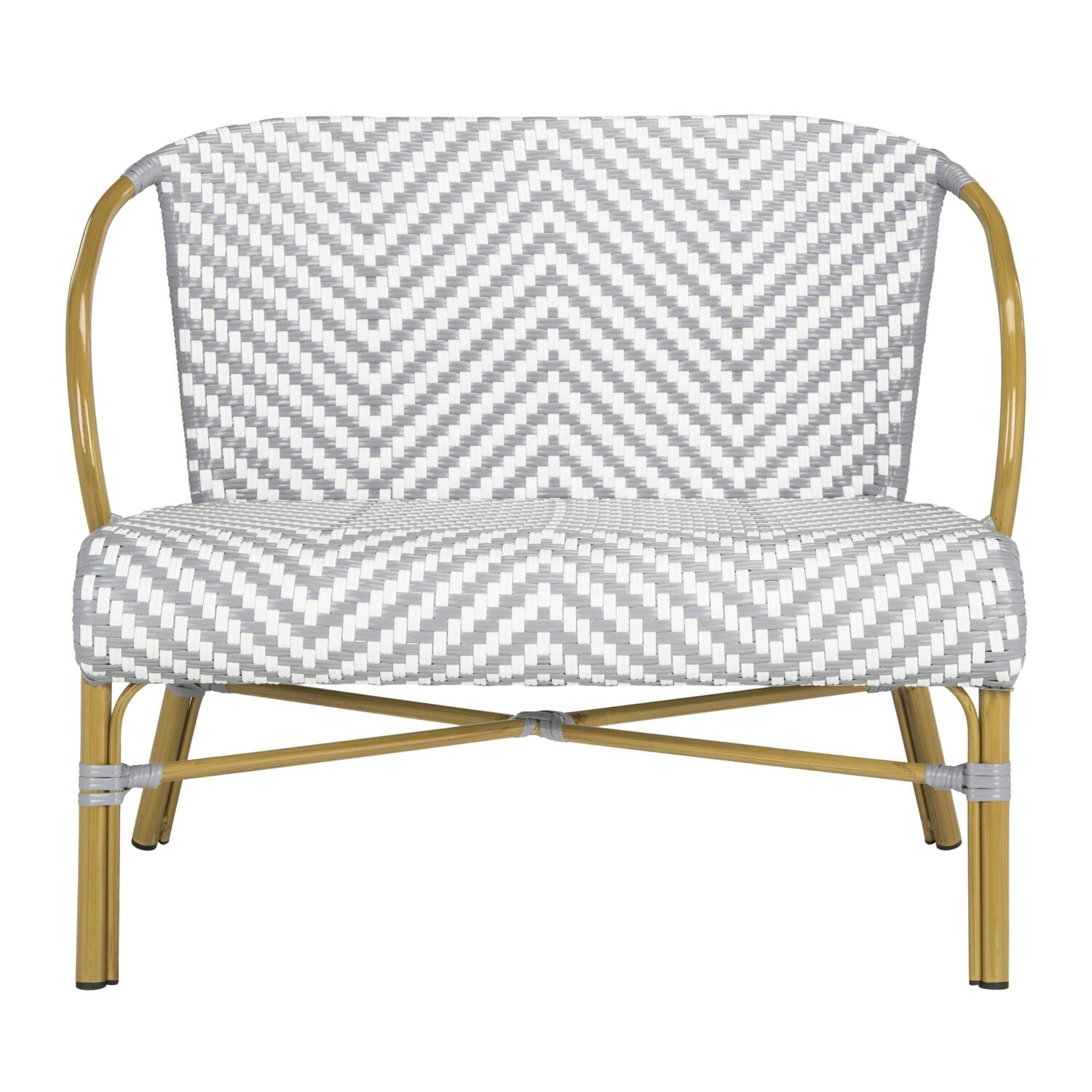 Contemporary Beige-Gray Wicker and Metal Two-Seater Settee