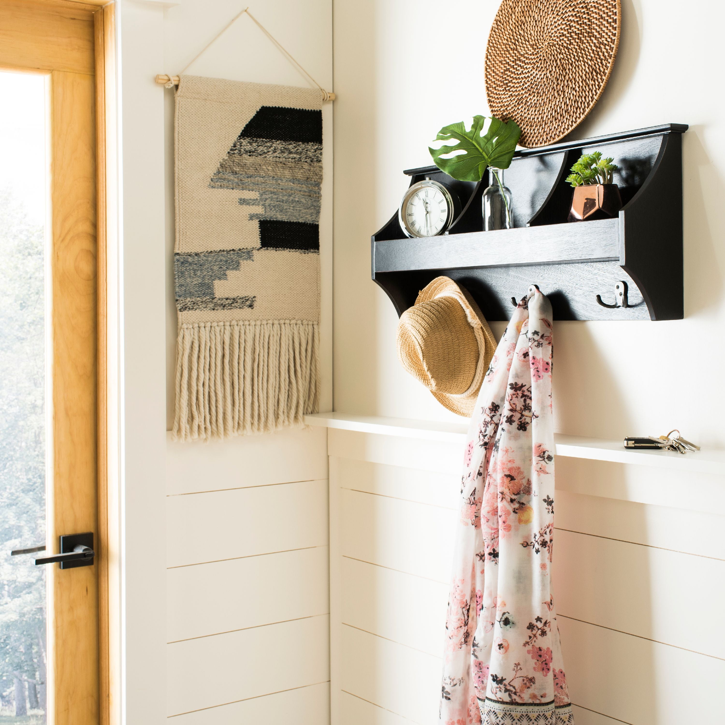 Darcey Black Pine Wood Hanging Storage Wall Rack