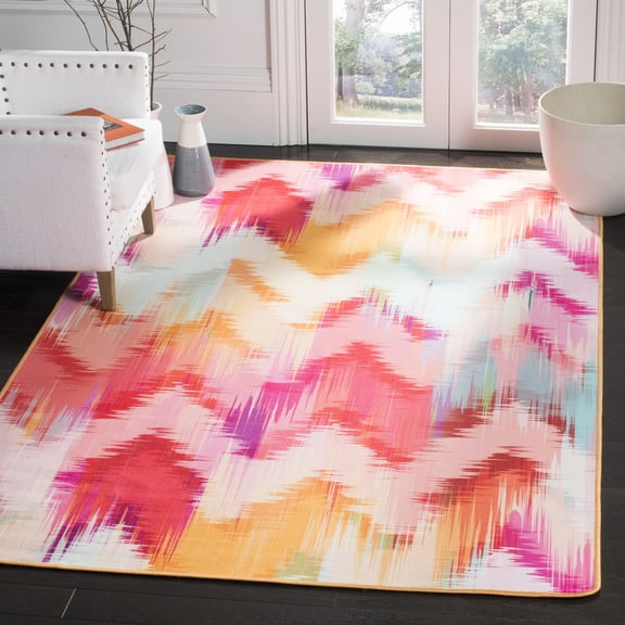 Safavieh Daytona Hypatia Geometric Polyester Machine Washable Area Rug, Fuchsia/Orange, 3' x 5'