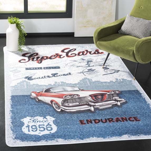 Safavieh Daytona Emil Novelty Polyester Machine Washable Area Rug, Light Gray/Blue, 4' x 6'