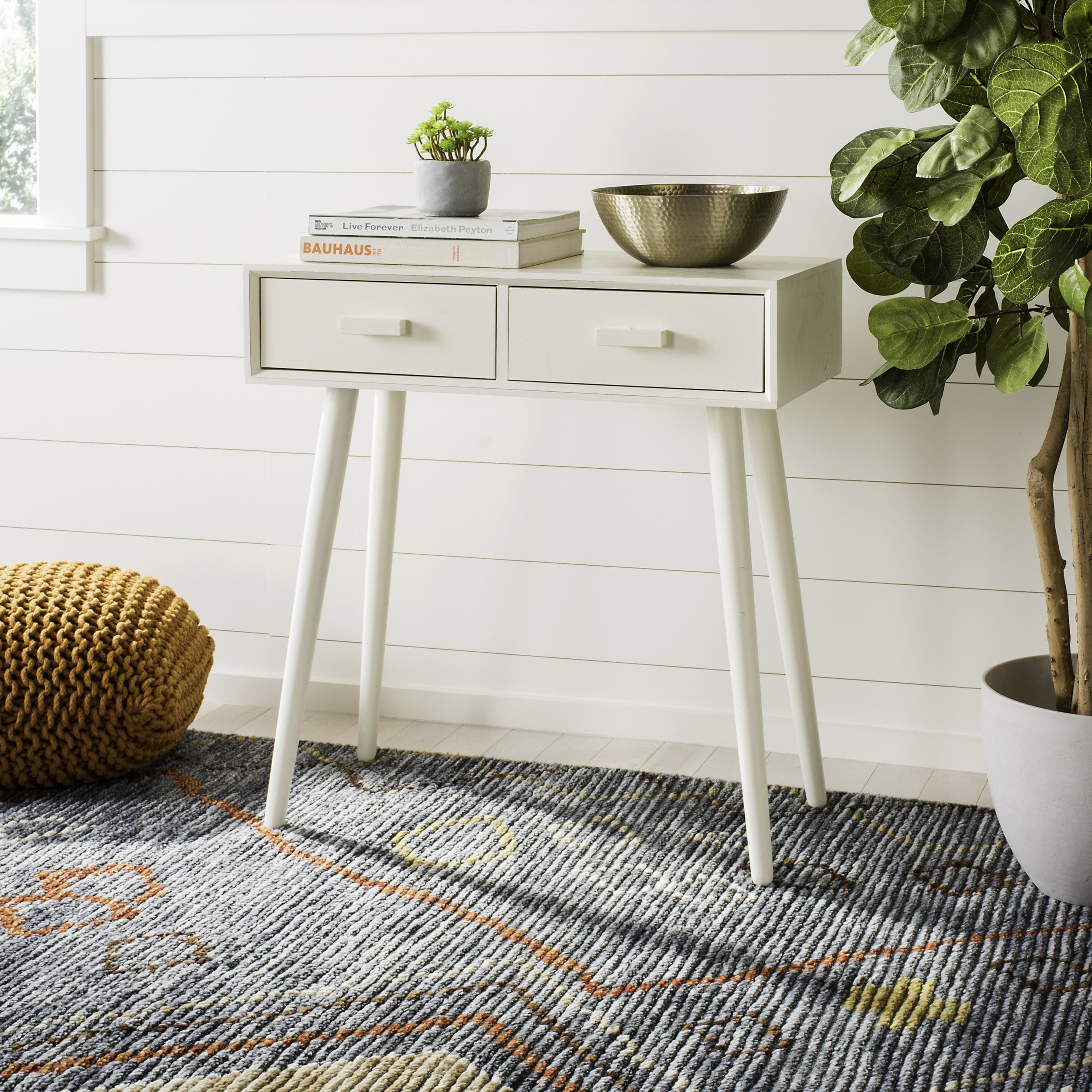 Safavieh Dean 2 Drawer Modern Solid Console Table Distressed White