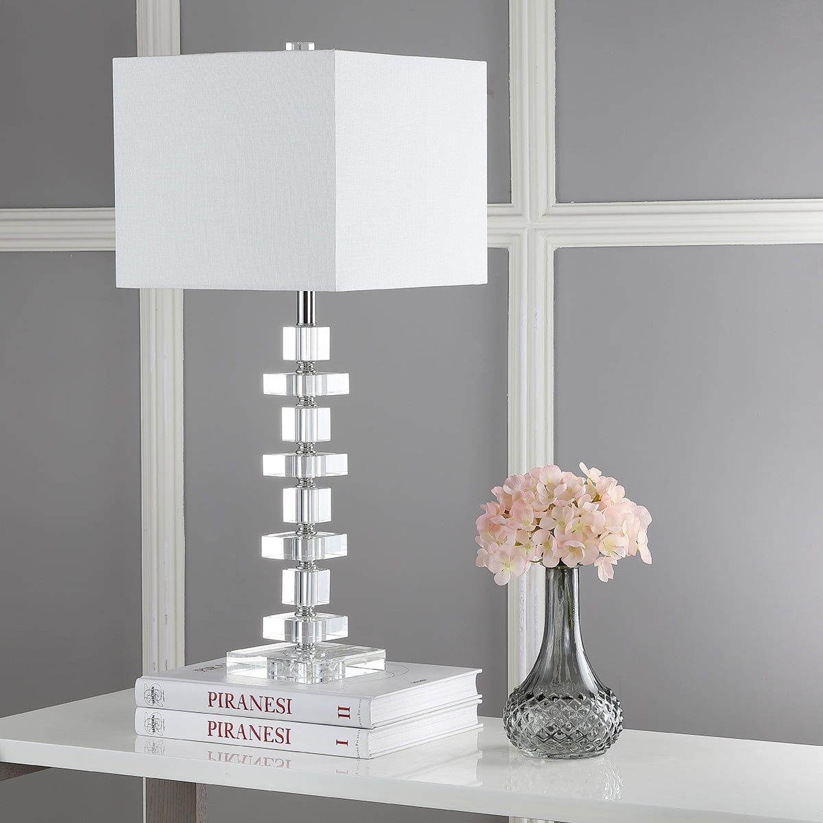Deco 28.5-Inch Clear Crystal Table Lamp with Chrome Fittings