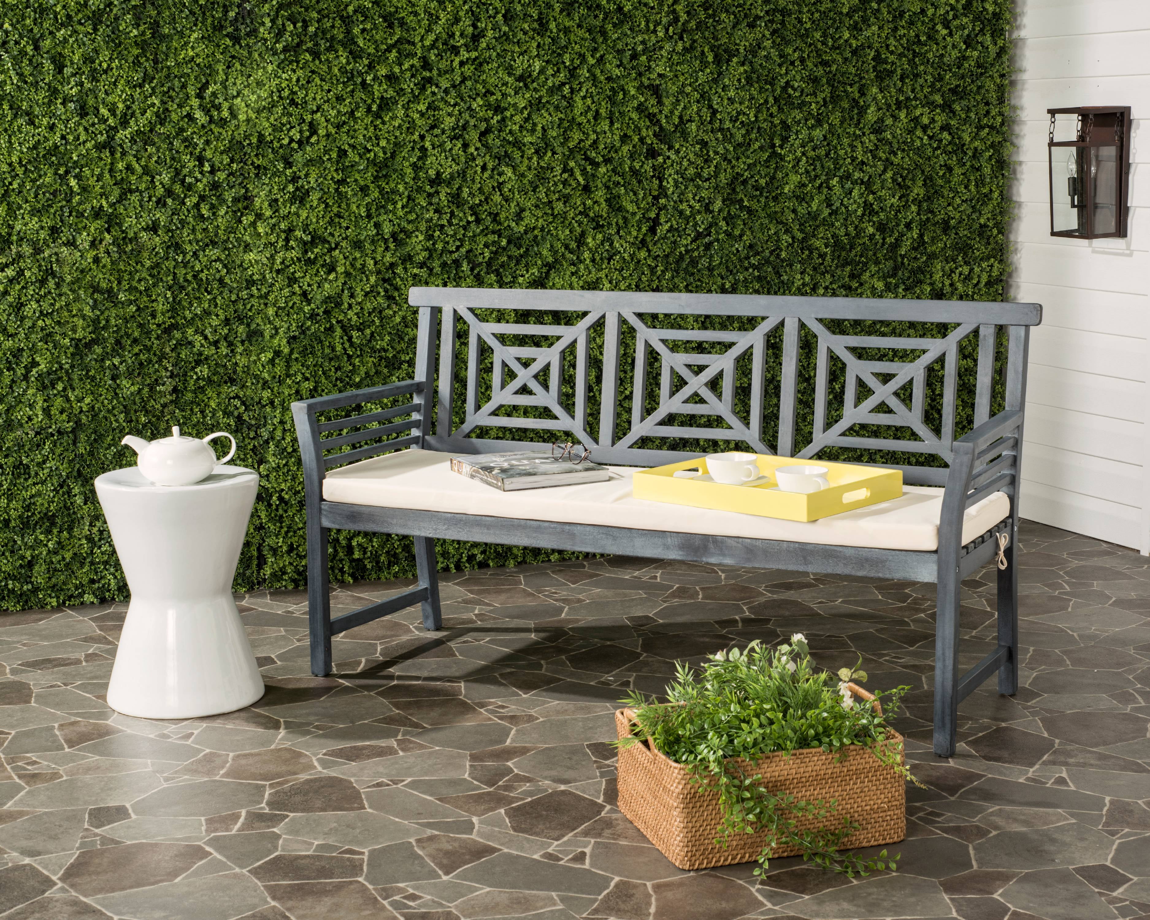 Del Mar Ash Grey 3-Seat Outdoor Bench with Beige Cushion