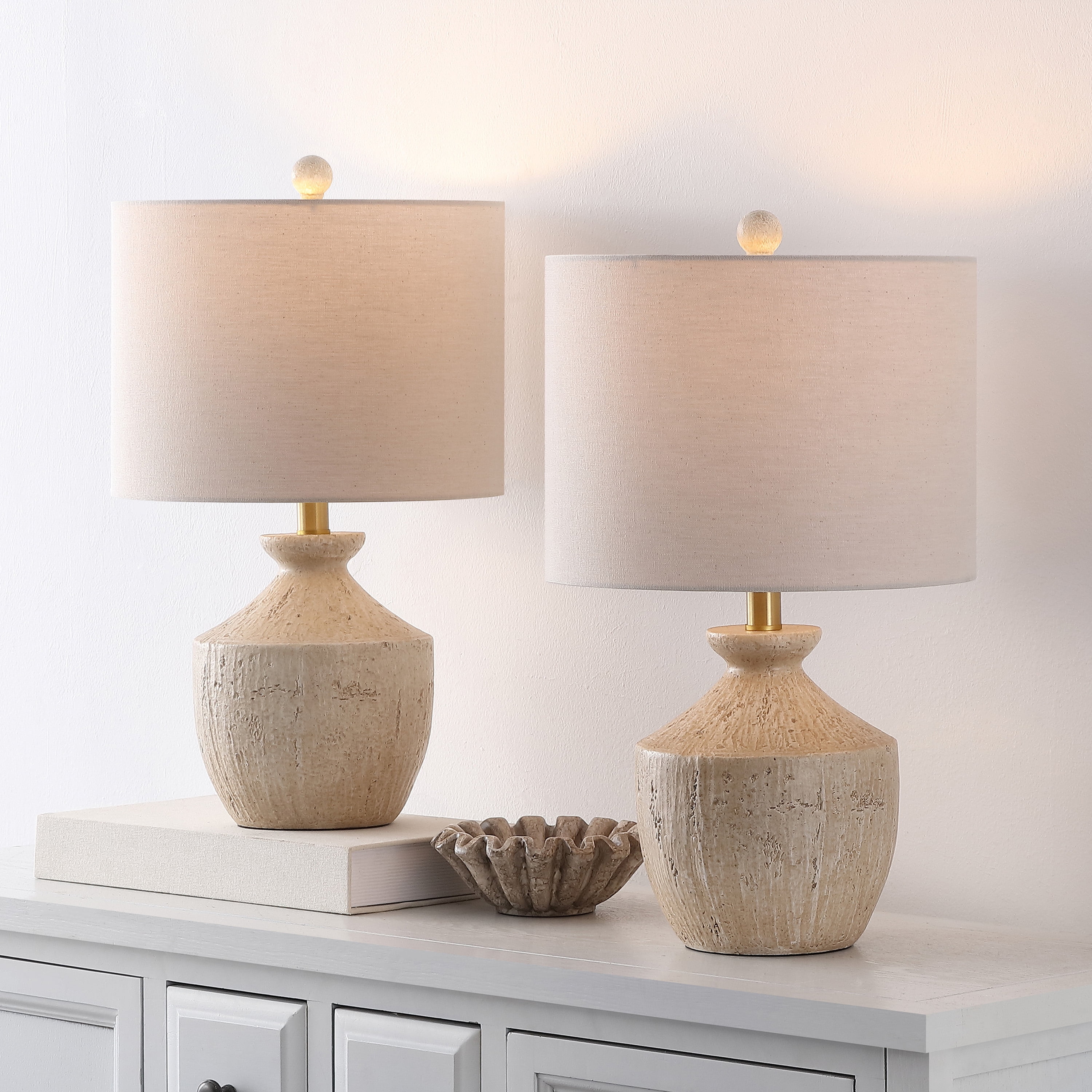 Safavieh Delacey 12" Modern Resin Table Lamp, Light Brown, Set of 2