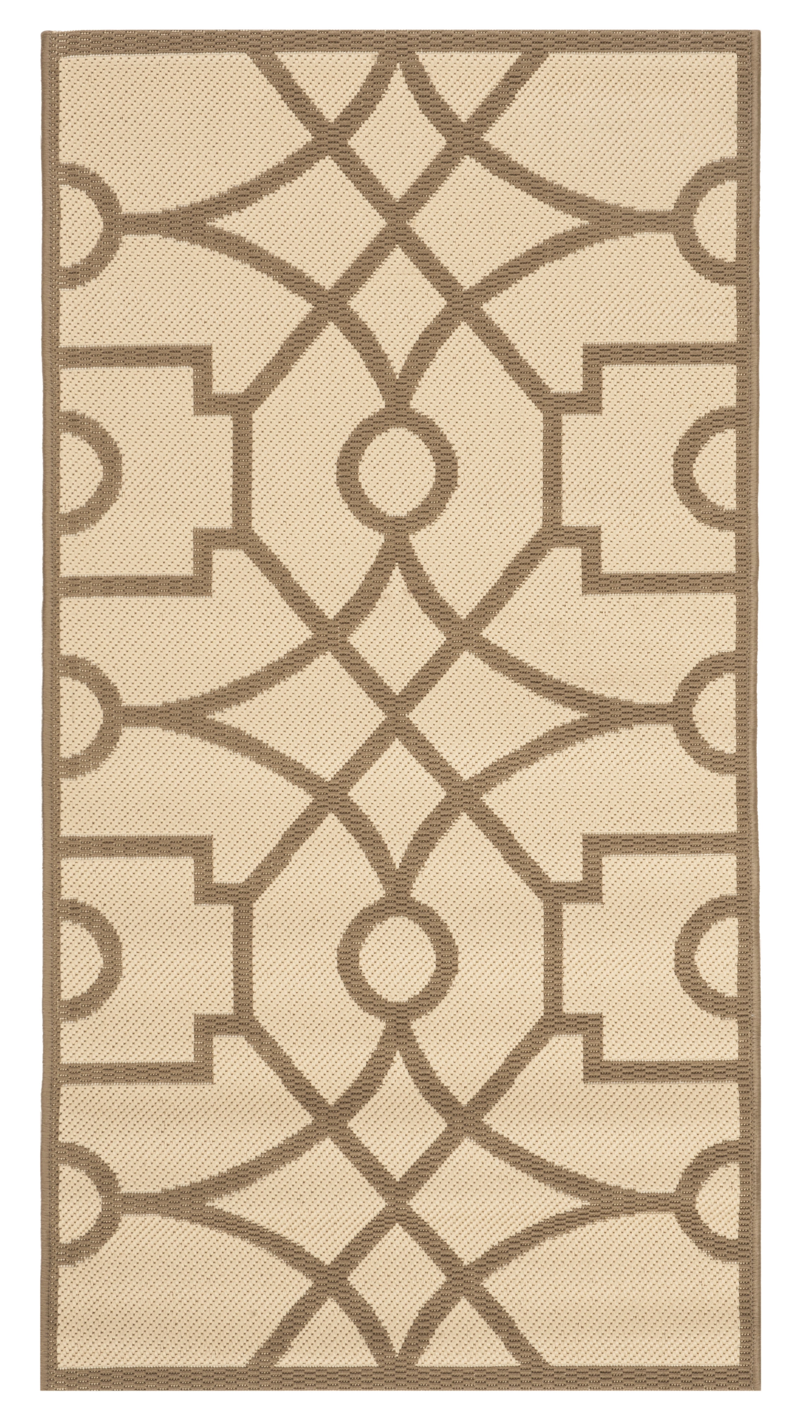 Dark Beige Geometric Tufted Synthetic Indoor/Outdoor Rug