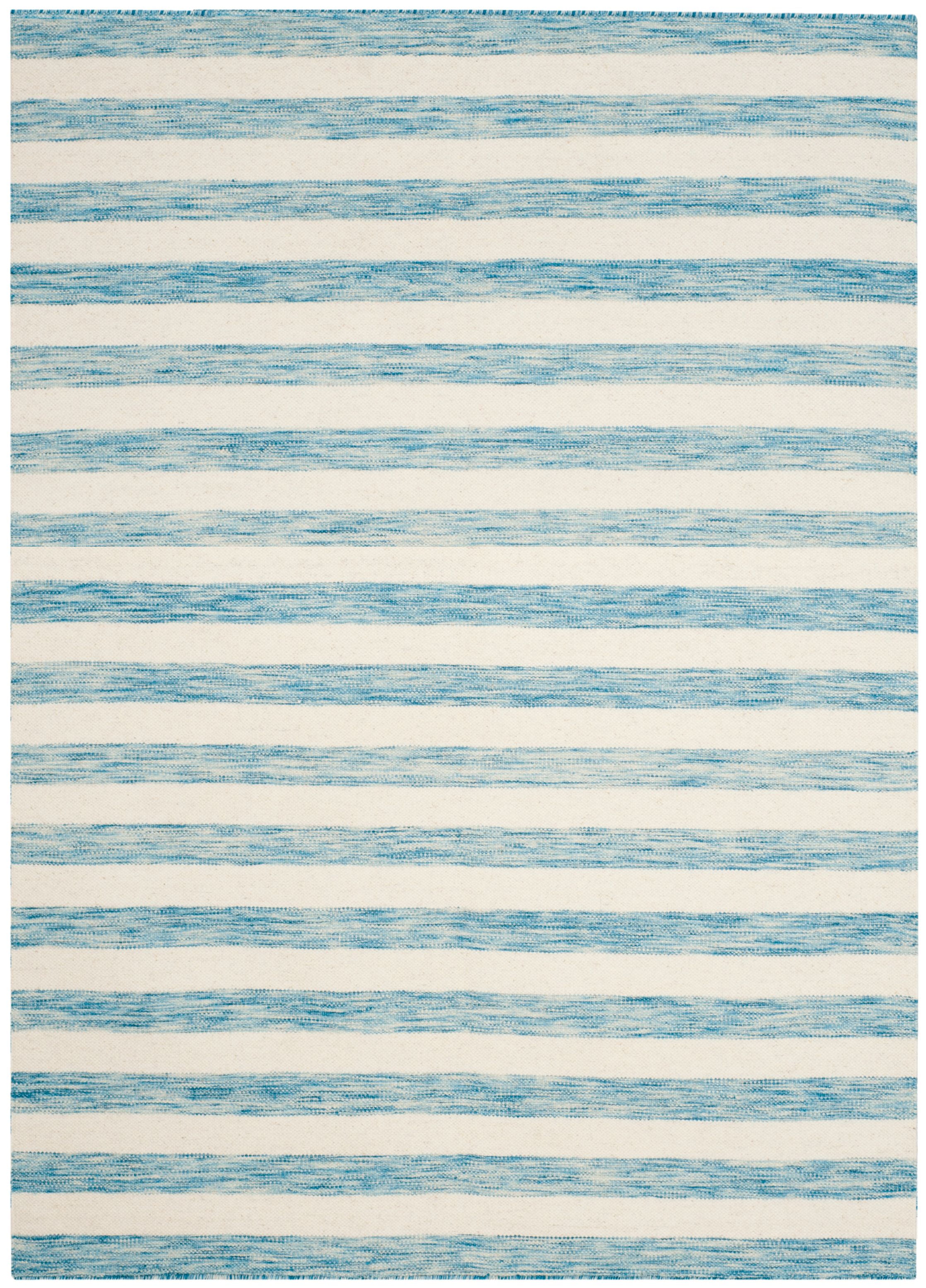 Aqua and Ivory 3' x 5' Handwoven Wool Flatweave Rug