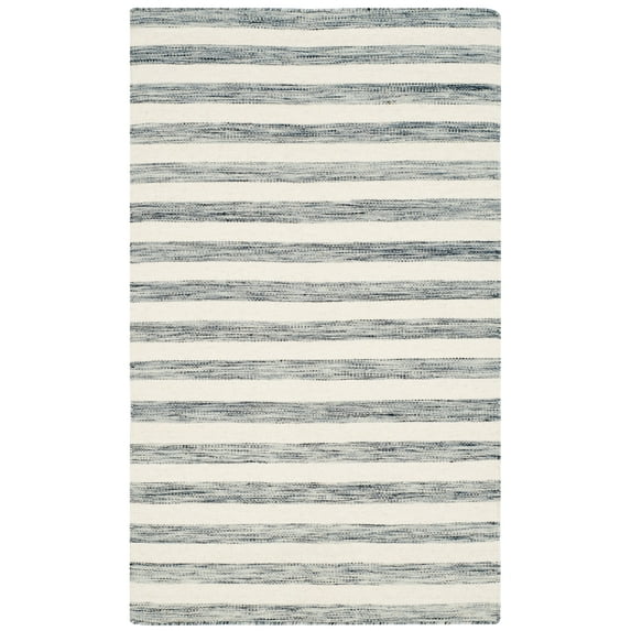 Safavieh Dhurries Drema Hand-knotted Stripe Area Rug Grey/Ivory 3' x 5' 3' x 5' Indoor,Handmade Living Room,Bedroom Rectangle