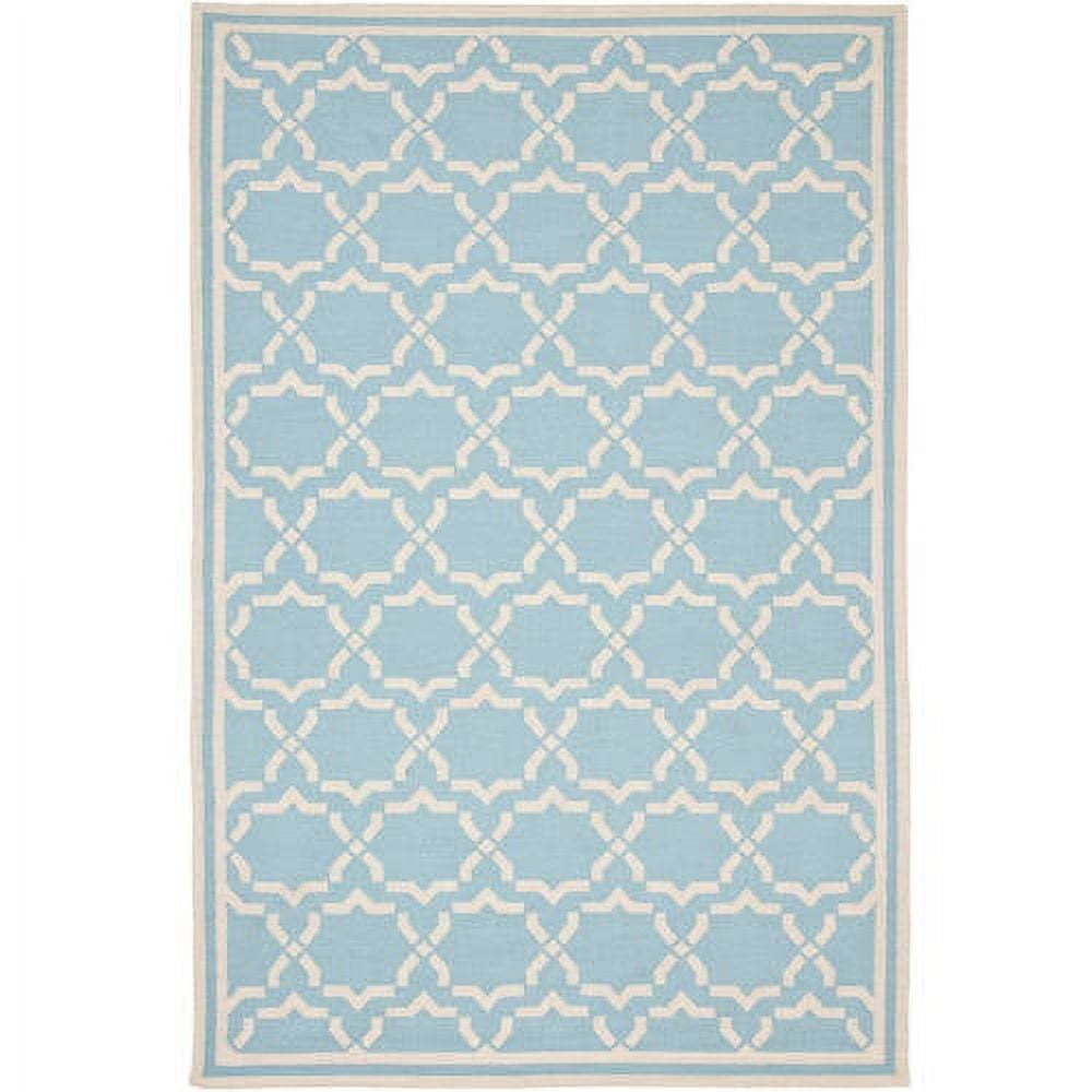 Light Blue and Ivory Geometric Wool 3' x 5' Area Rug