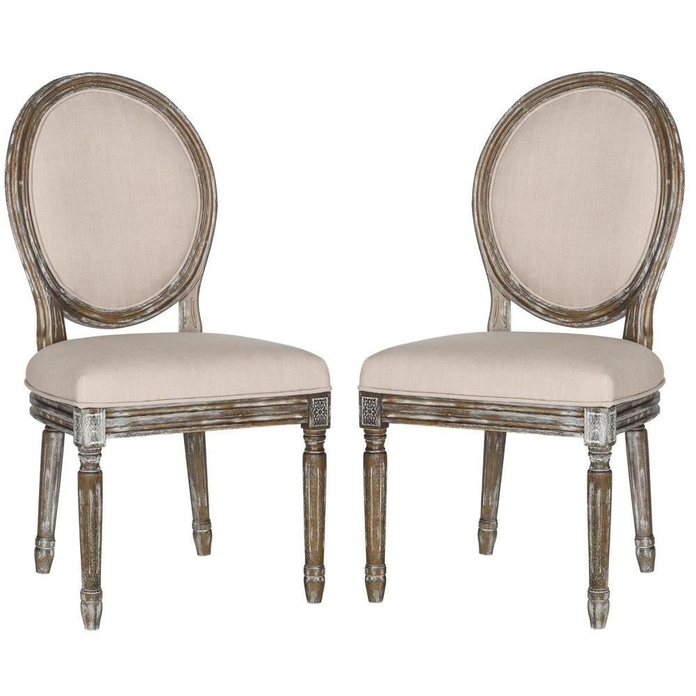 Holloway Beige Linen Upholstered Side Chair with Rustic Oak Frame (Set of 2)