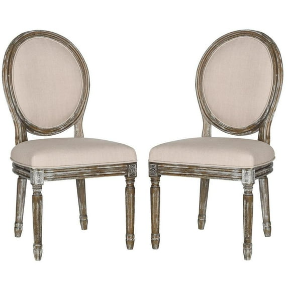 Safavieh HOLLOWAY 19''H FRENCH BRASSERIE LINEN OVAL SIDE CHAIR, FOX6228G-SET2