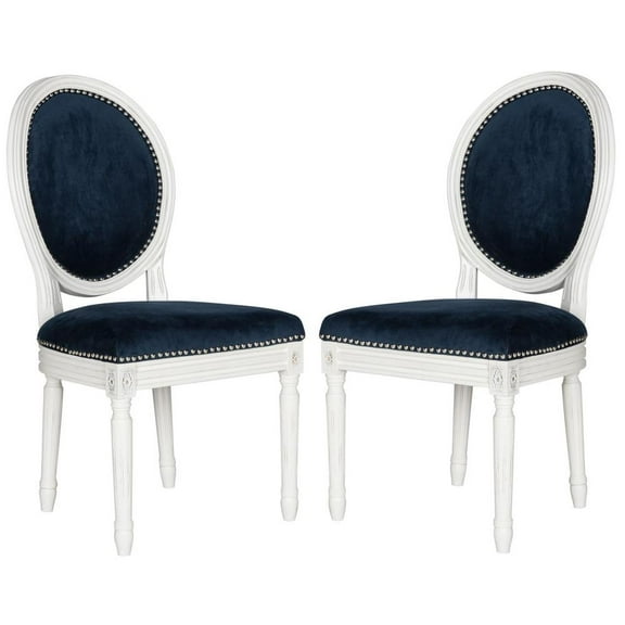 Safavieh HOLLOWAY 19''H FRENCH BRASSERIE VELVET OVAL SIDE CHAIR - SILVER NAIL HEADS