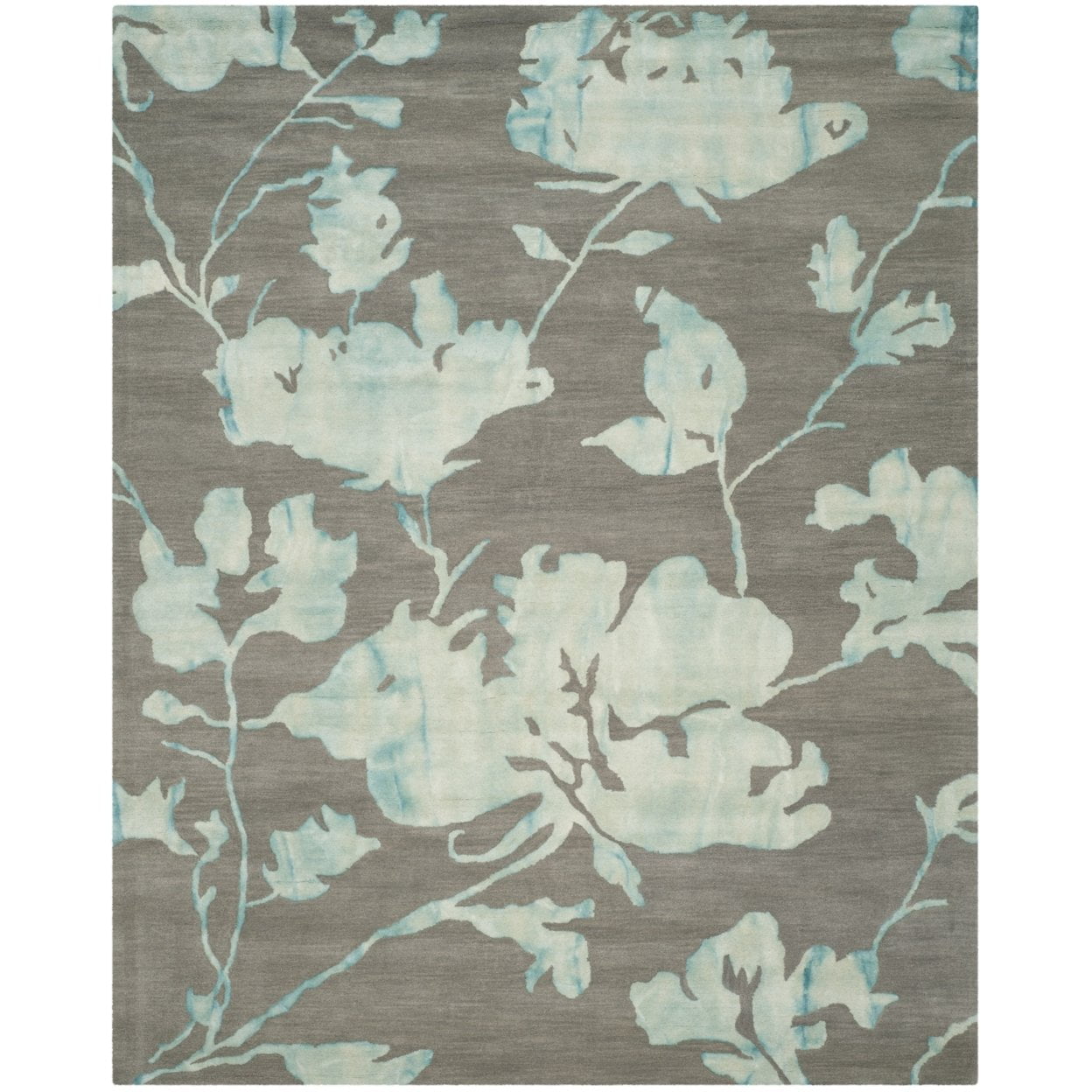 Hand-Tufted Grey Turquoise Floral Wool 5' x 8' Area Rug