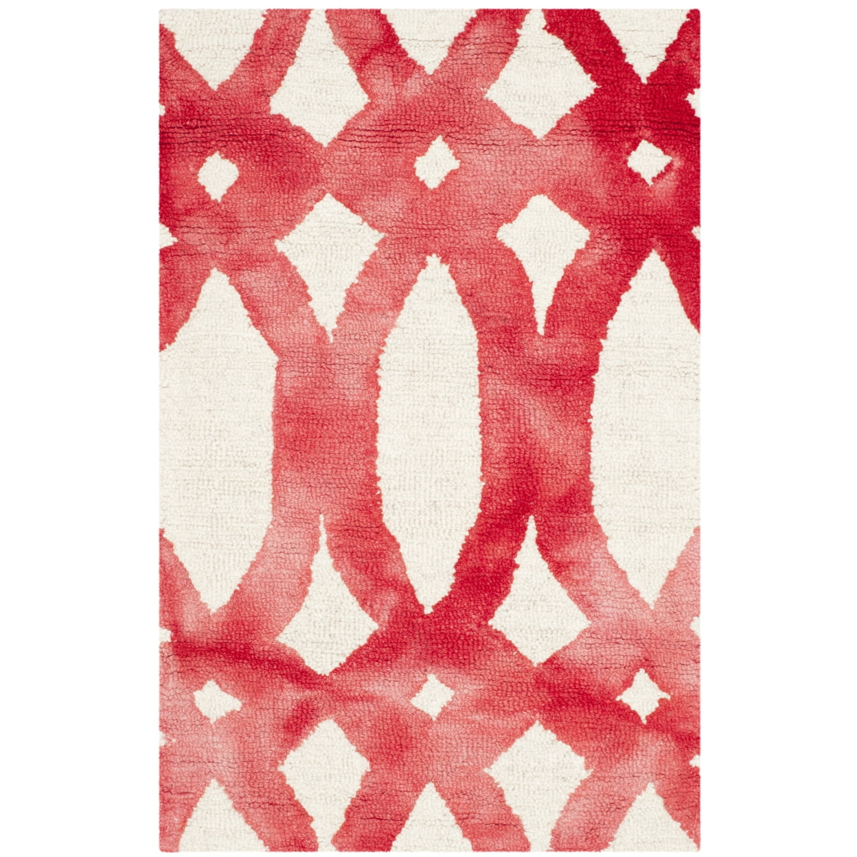 Ivory and Red Hand-Tufted Wool 8' x 10' Rectangular Rug