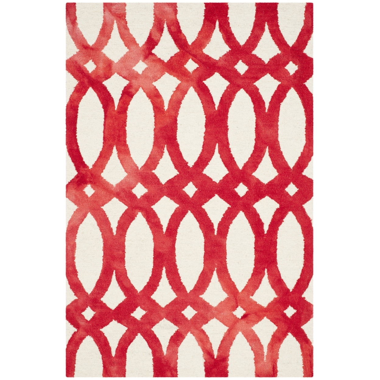 Ivory & Red Hand-Tufted Wool Watercolor 4' x 6' Area Rug