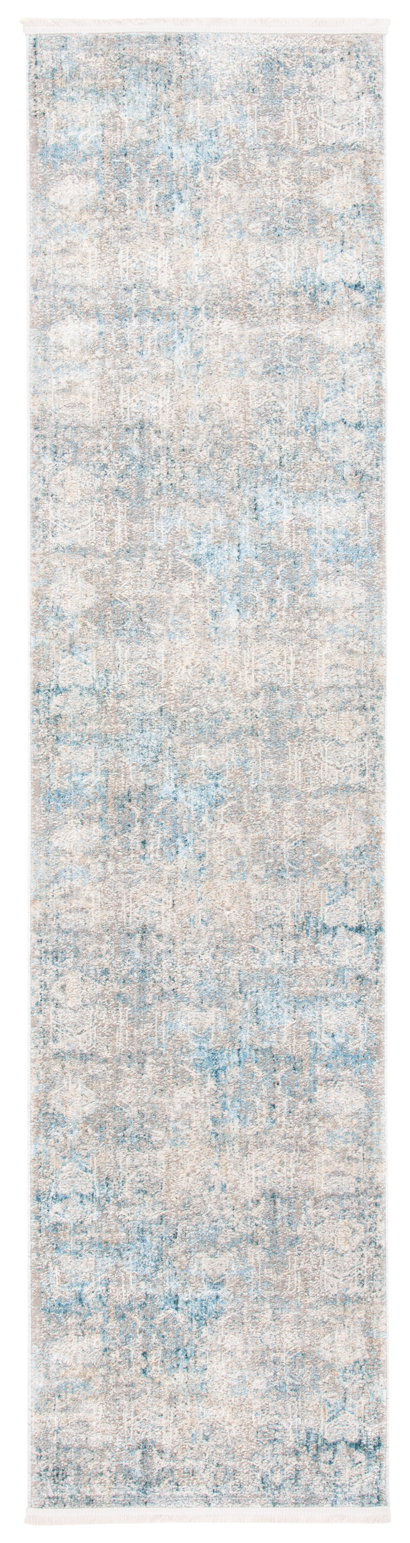 Gray and Blue Hand-Knotted Wool and Viscose Runner Rug