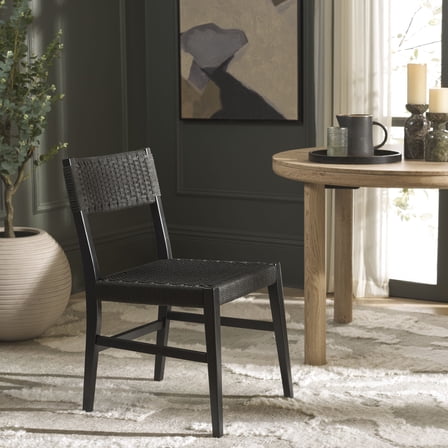 Safavieh Dutton Farmhouse Wood and Paper Cord Dining Side Chairs, Black