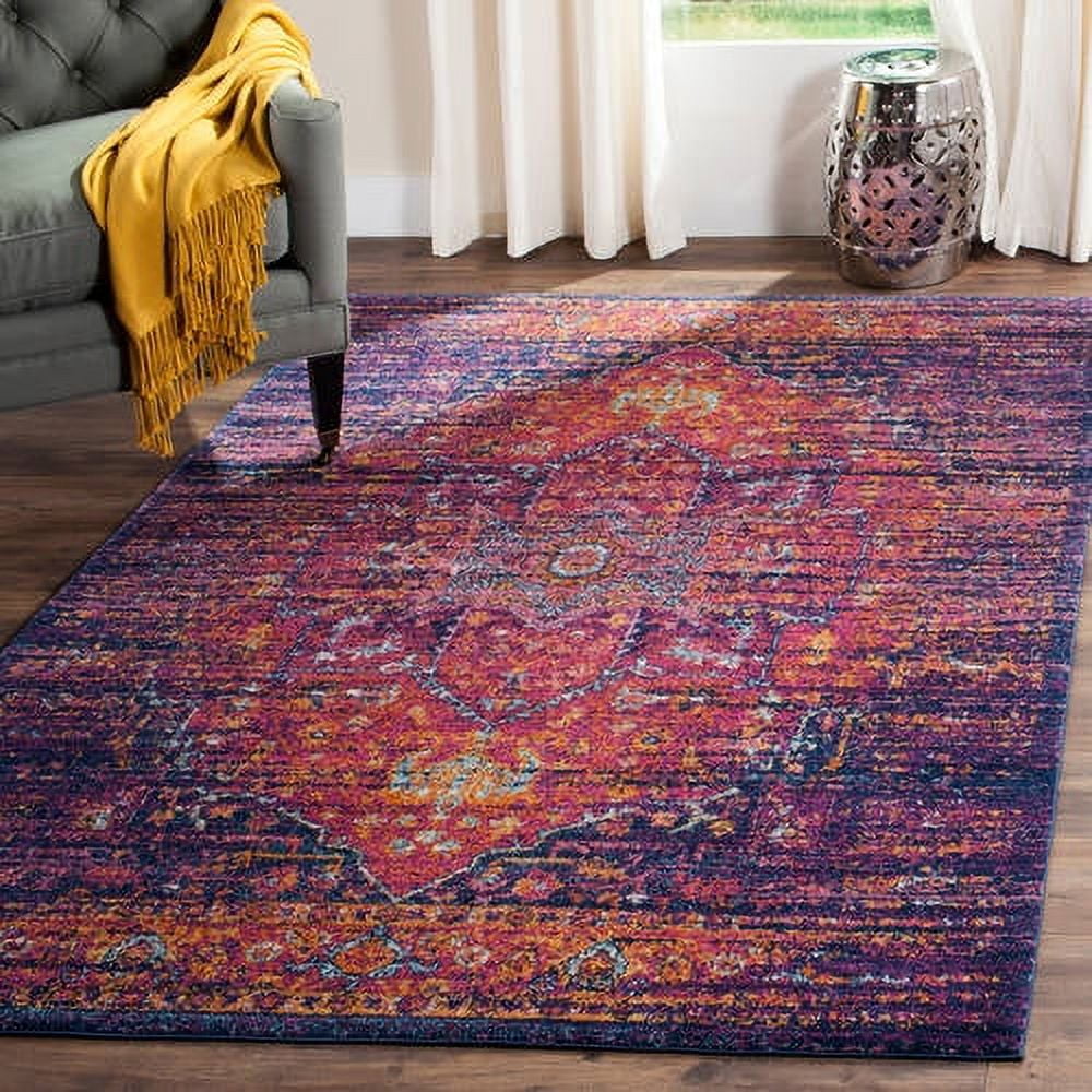 Boho-Chic Blue and Fuchsia High Pile Area Rug