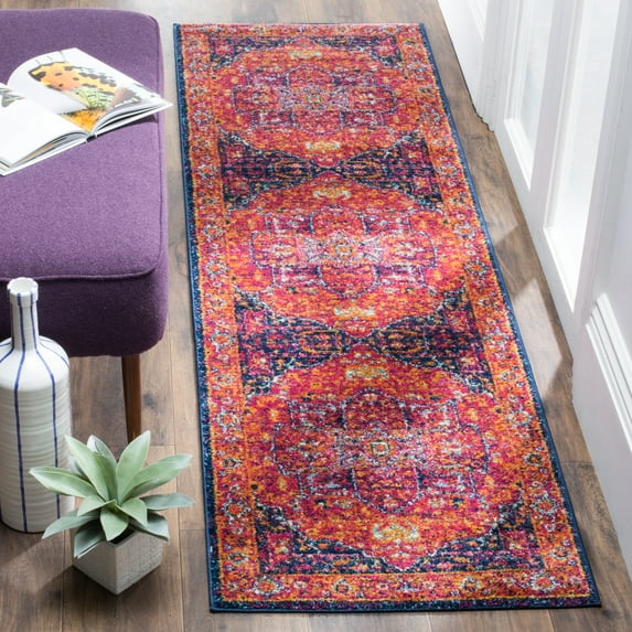 SAFAVIEH Evoke Westley Bordered Runner Rug, Fuchsia/Orange, 2'2" x 11'