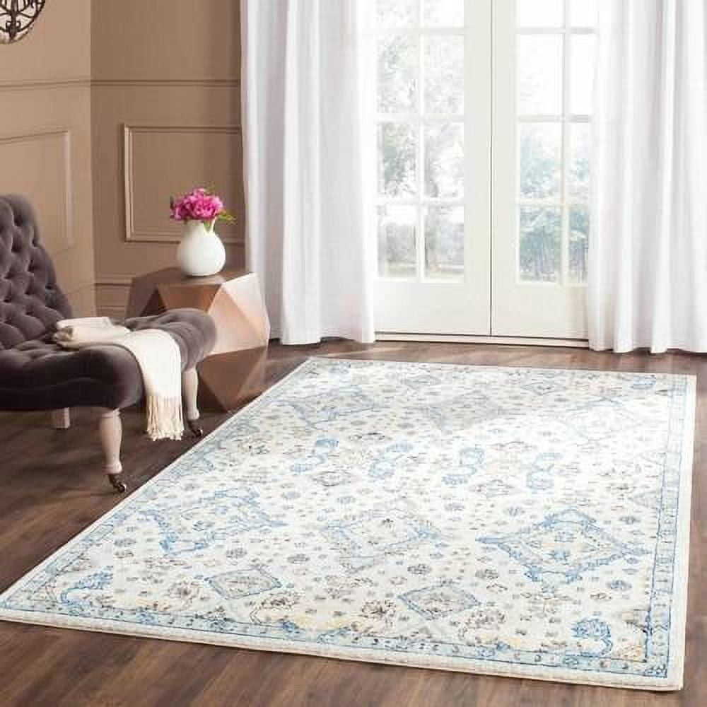 Elegant Ivory & Light Blue Reversible Synthetic Rug 4' x 6'