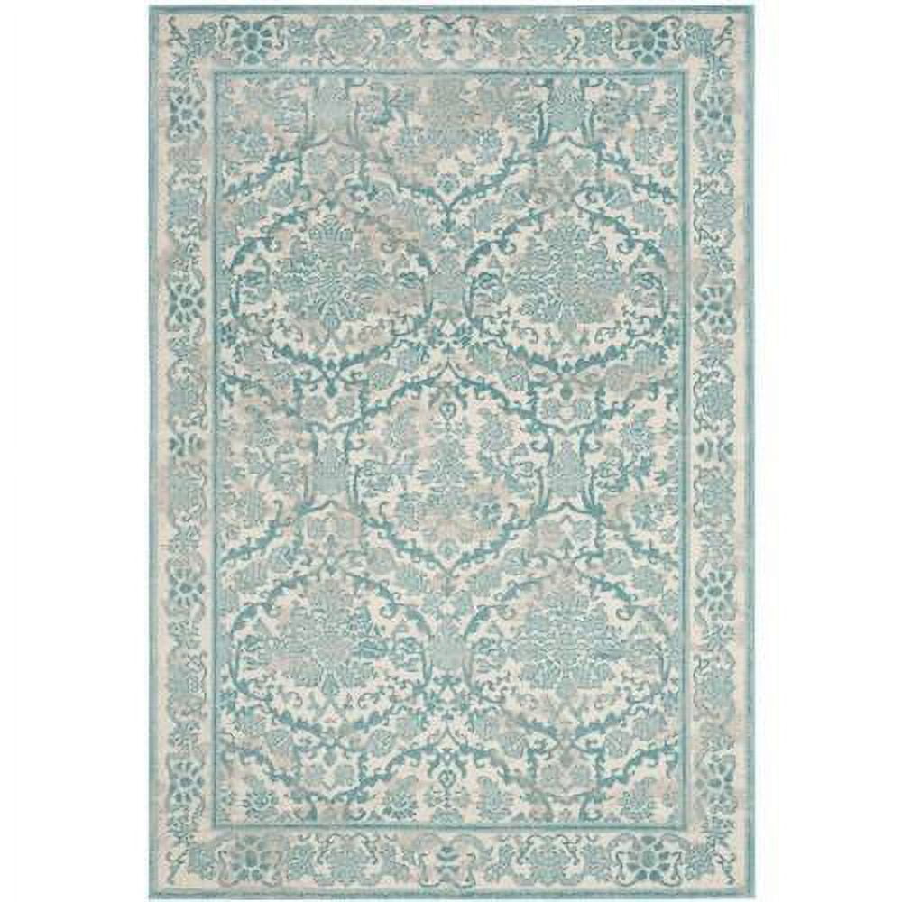 Ivory and Light Blue Synthetic Round Area Rug, 4' x 6'