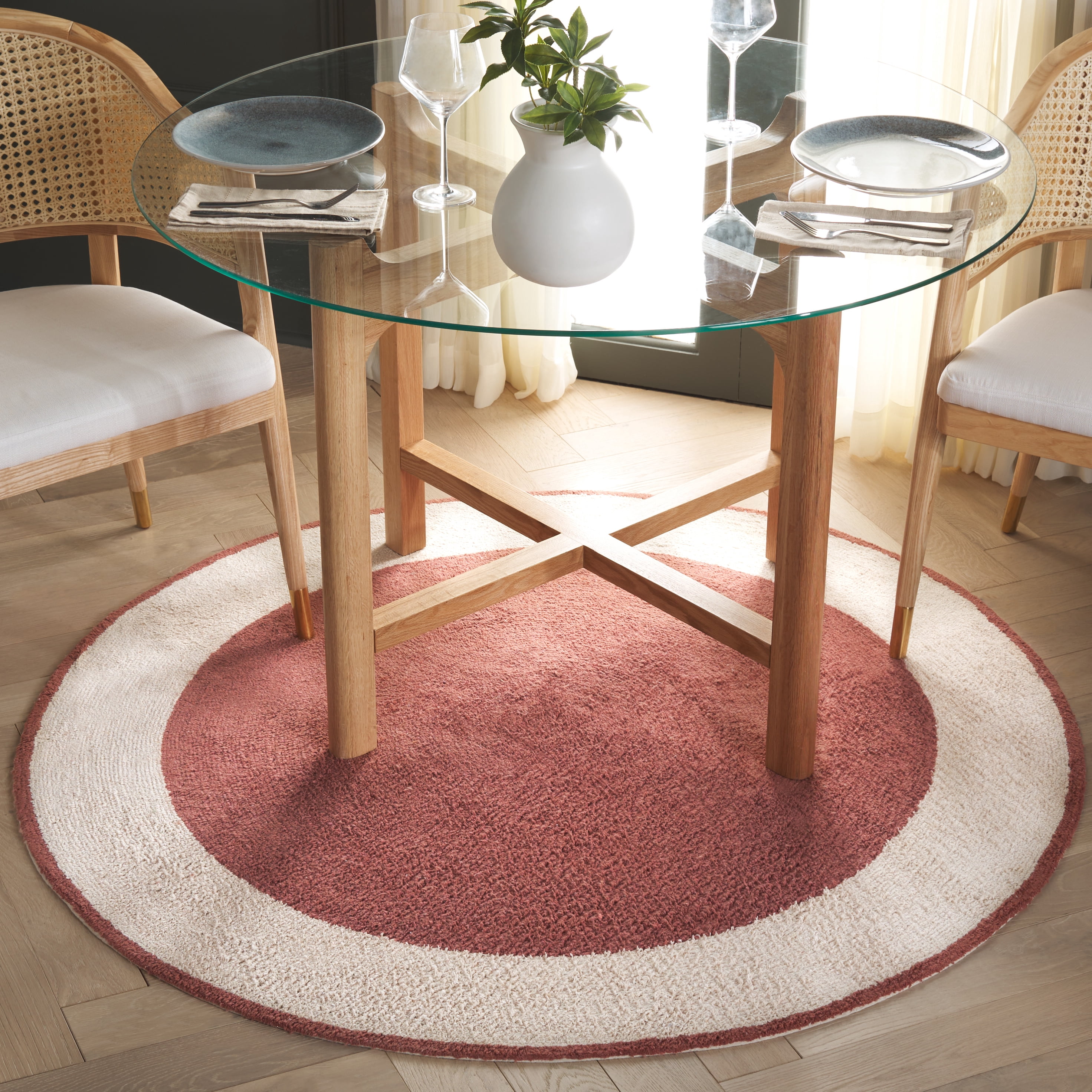 Safavieh Easy Care Anselmo Bordered Area Rug, Ivory/Rust, 3' x 3' Round