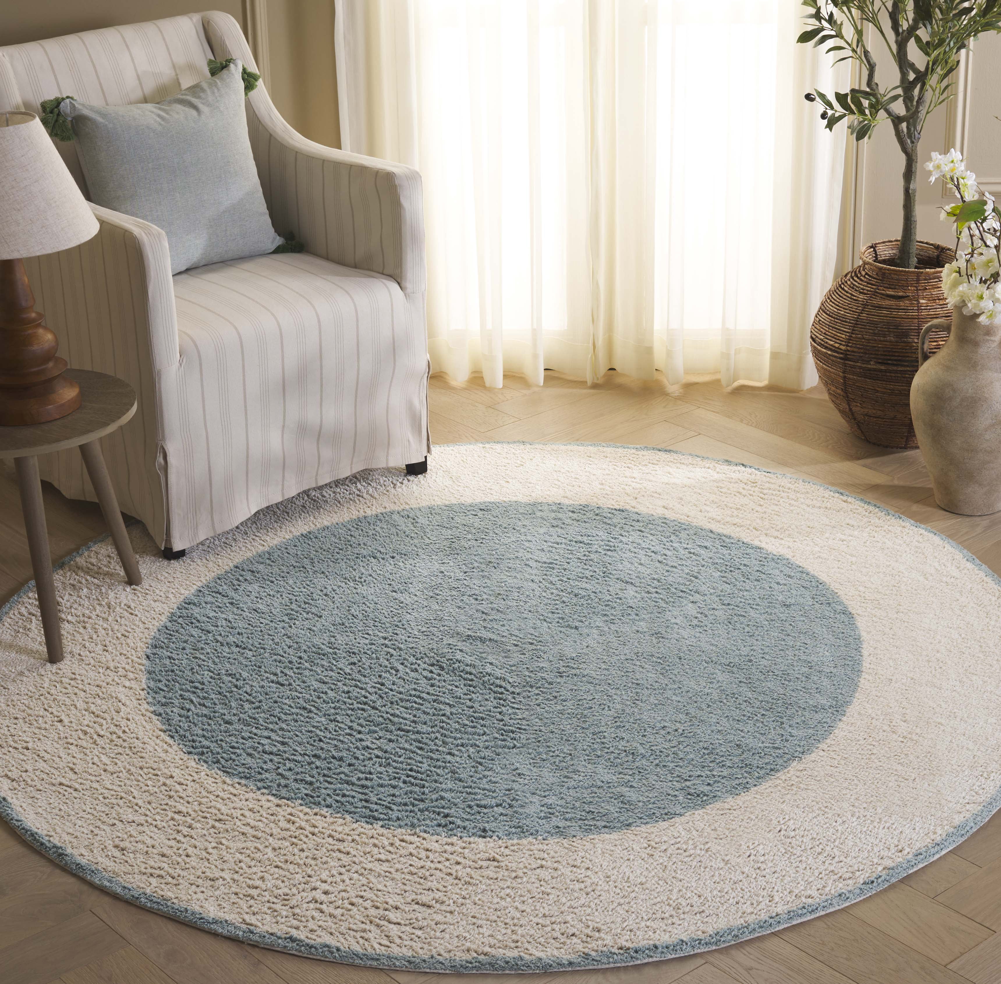 Safavieh Easy Care Anselmo Bordered Area Rug, Ivory/Turquoise, 3' x 3' Round