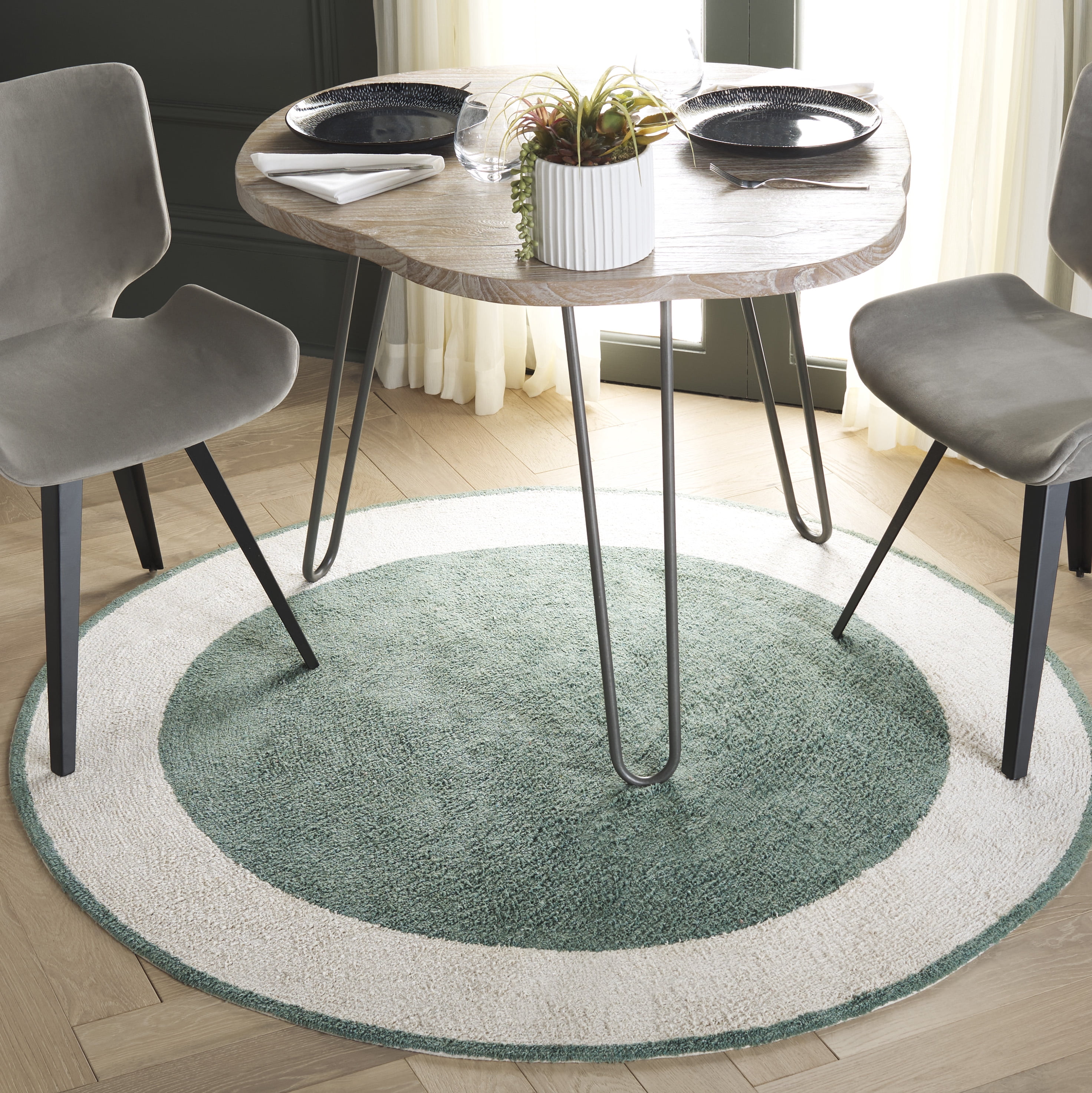 Safavieh Easy Care Anselmo Bordered Area Rug, Ivory/Green, 5' x 5' Round