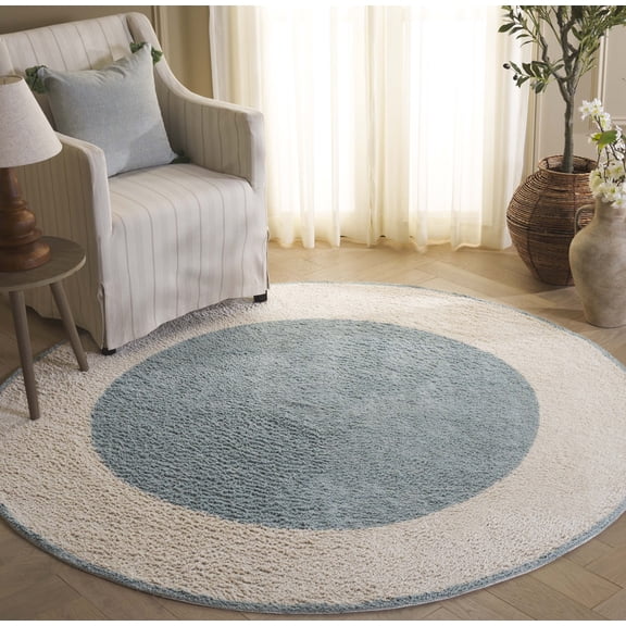 Safavieh Easy Care Anselmo Bordered Area Rug, Ivory/Turquoise, 5' x 5' Round