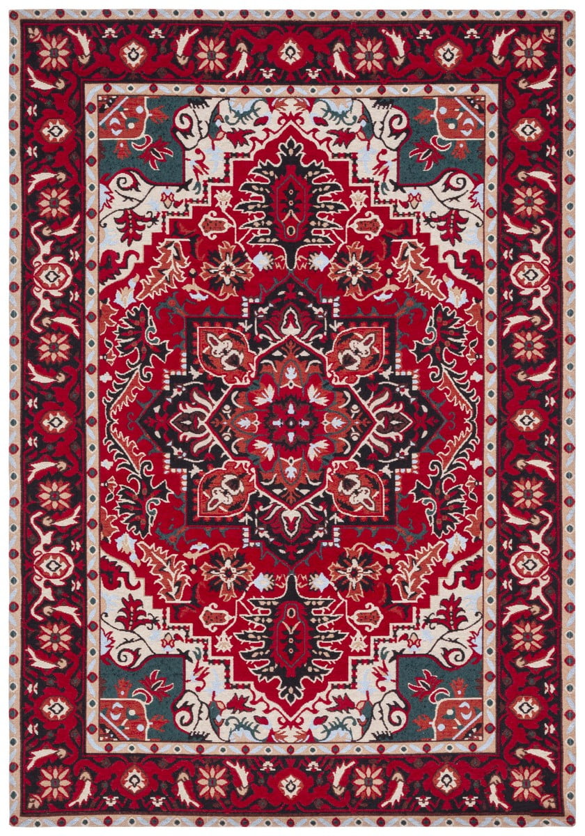 Red and Black 4' x 6' Machine Washable Medallion Area Rug