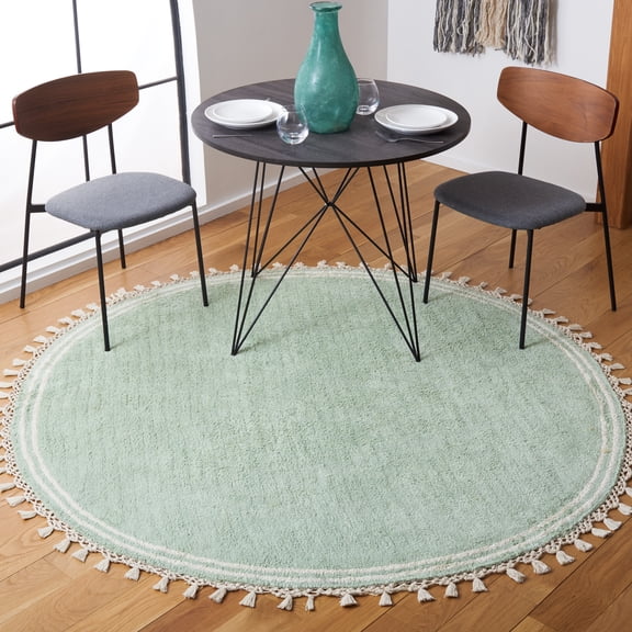 Safavieh Easy Care Hepburn Solid Cotton Machine Washable Area Rug, Teal/Ivory, 6' x 6' Round