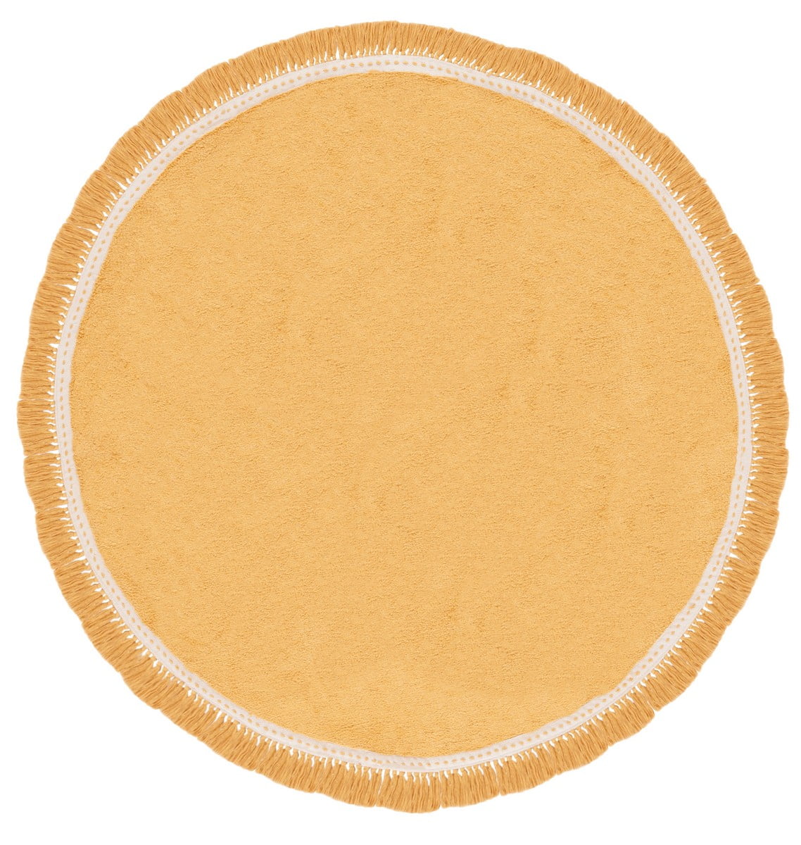 Handmade Yellow and Ivory Cotton Round Area Rug, 4' x 4'