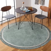 Safavieh Easy Care Dallas Solid Cotton Machine Washable Area Rug, Teal/Ivory, 5' x 5' Round