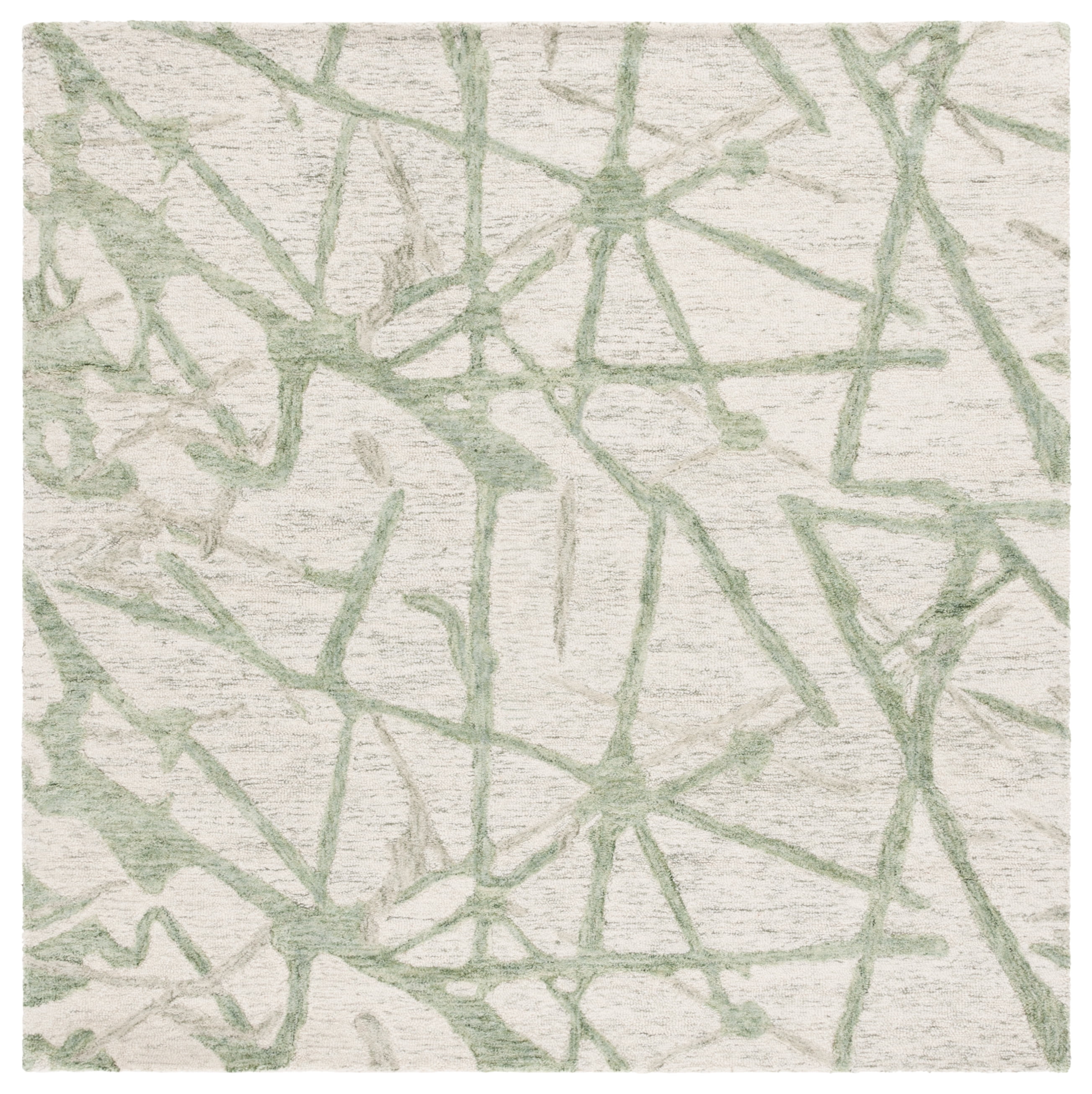 SAFAVIEH Ebony Wyatt Geometric Area Rug, Ivory/Light Green, 6' x 6' Square