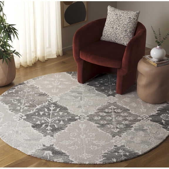 Safavieh Ebony Alene Floral Area Rug, Gray/Ivory, 6' x 6' Round