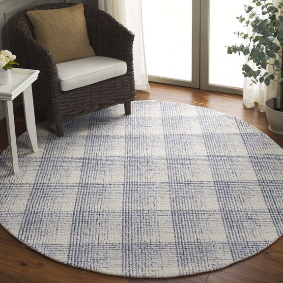 Safavieh Ebony Annabelle Checkered Area Rug, Ivory/Blue, 6' x 6' Round