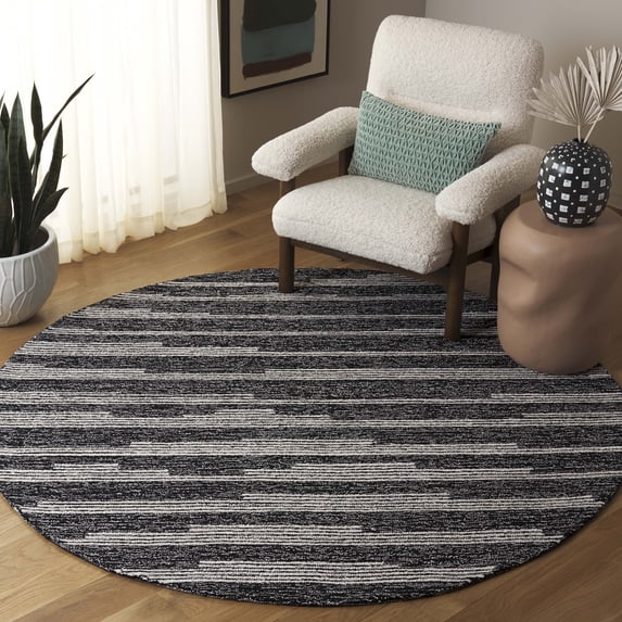 Safavieh Ebony Hallam Geometric Striped Area Rug, Black/Ivory, 6' x 6' Round