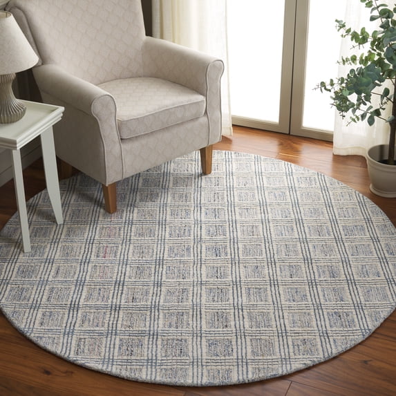 Safavieh Ebony Hester Plaid Area Rug, Blue/Ivory, 6' x 6' Round