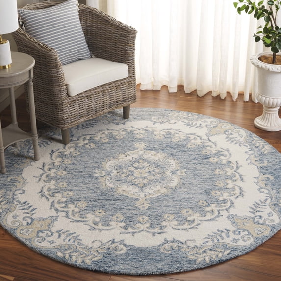 Safavieh Ebony Lynwood Medallion Area Rug, Dark Blue/Ivory, 6' x 6' Round