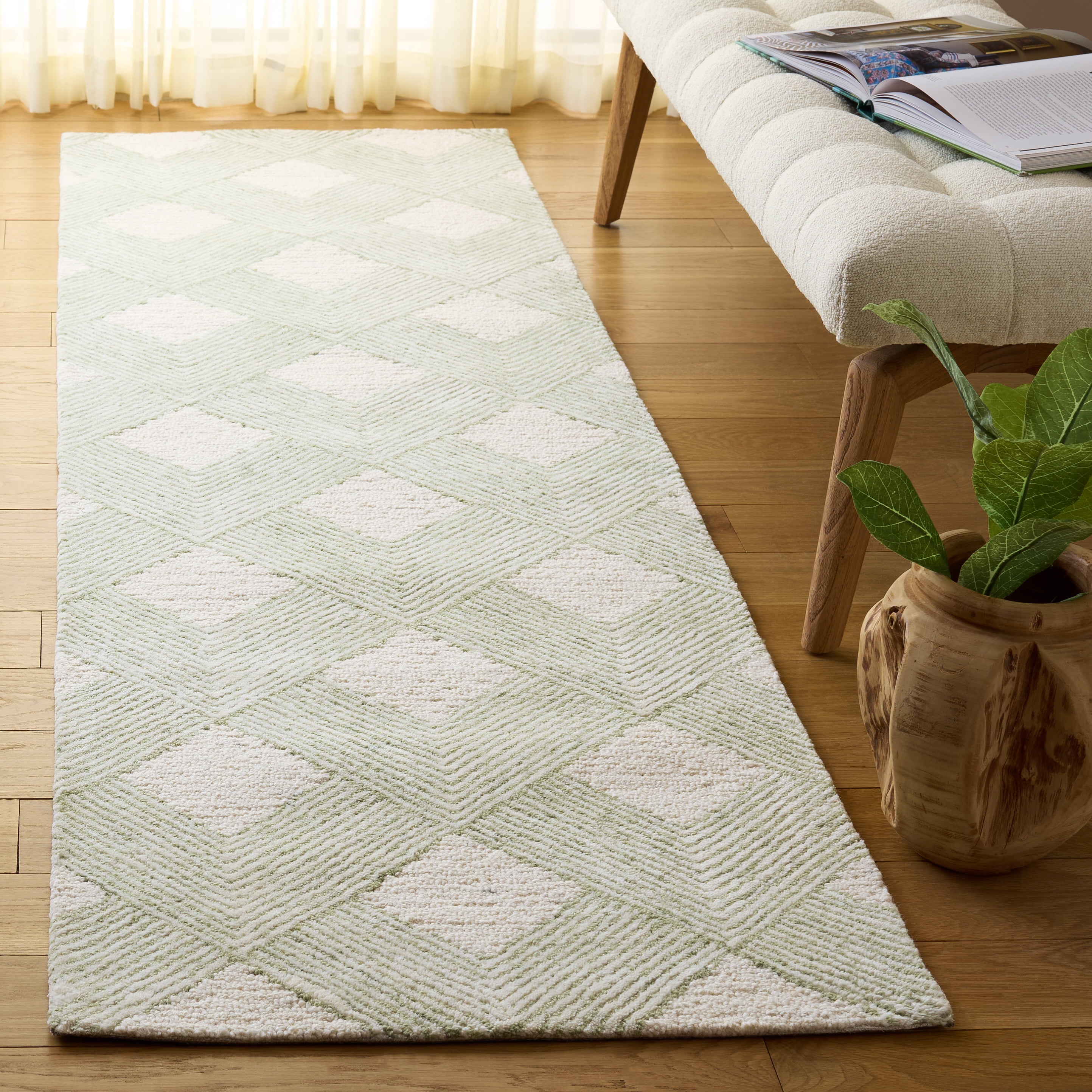 Safavieh Ebony Marva Plaid Runner Rug, Green/Ivory, 2'3" x 8'