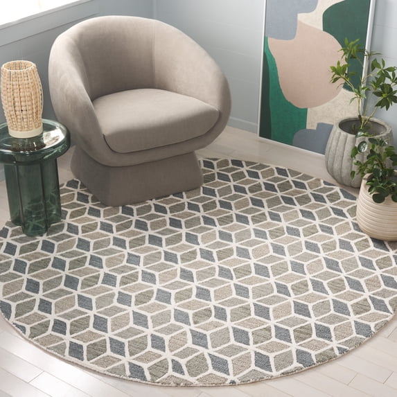 Safavieh Ebony Travis Geometric Area Rug, Ivory/Gray, 6' x 6' Round