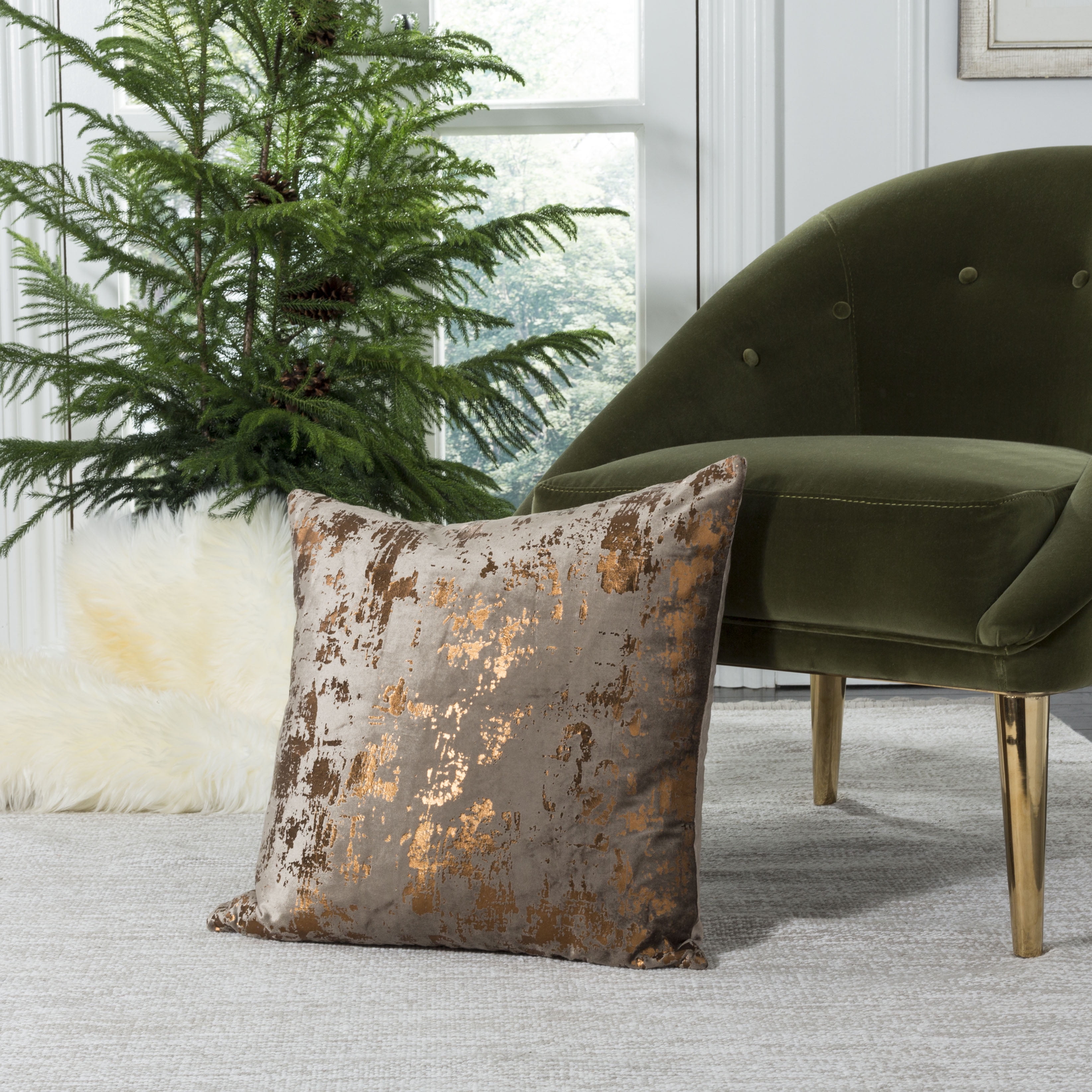Edmee 20" Square Brown and Copper Metallic Pillow