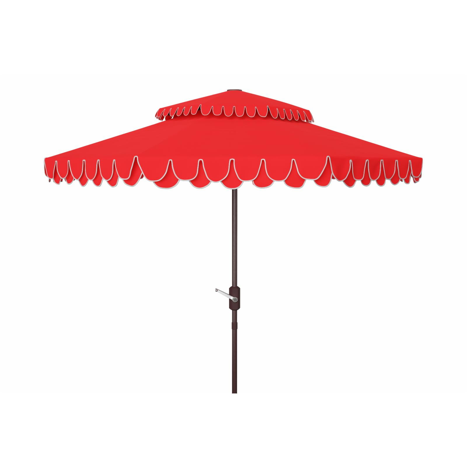 Safavieh Outdoor Living Elegant Valance 9Ft Double Top Umbrella. Red