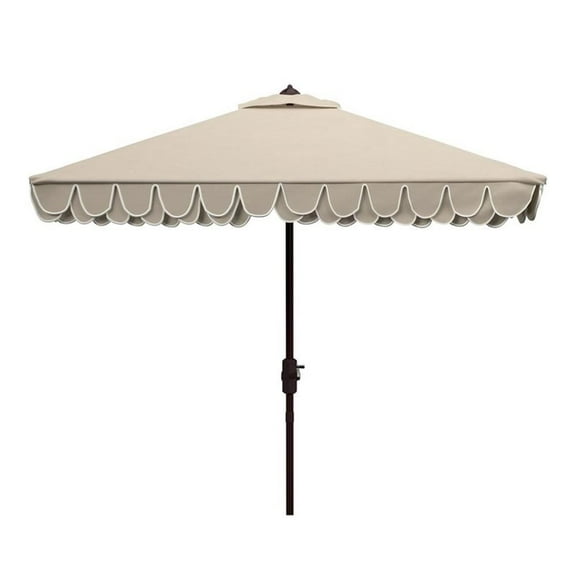 Safavieh Elegant Valance 7.5ft Square Metal/Polyester Umbrella in Beige/White