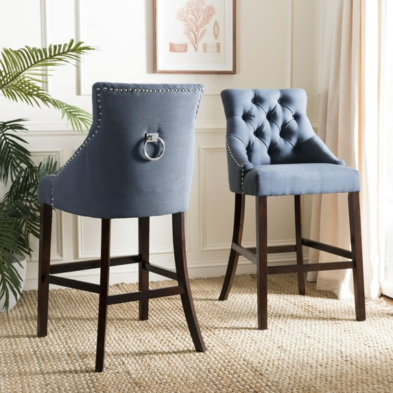 Safavieh Eleni 30 in. H Tufted Wing Back Bar Stool with Ring, Set of 2